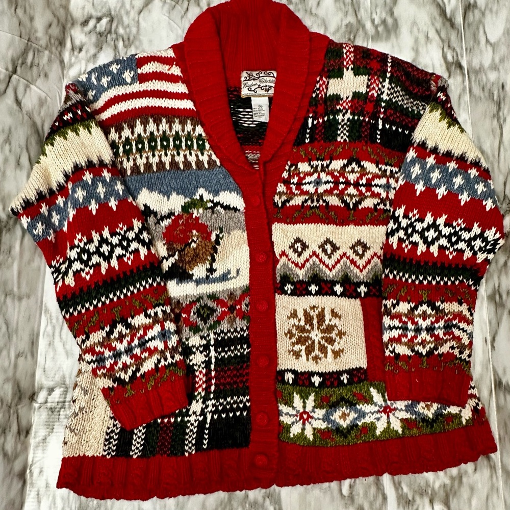 Cottagecore Festive Button Patchwork Cardigan Sha… - image 1
